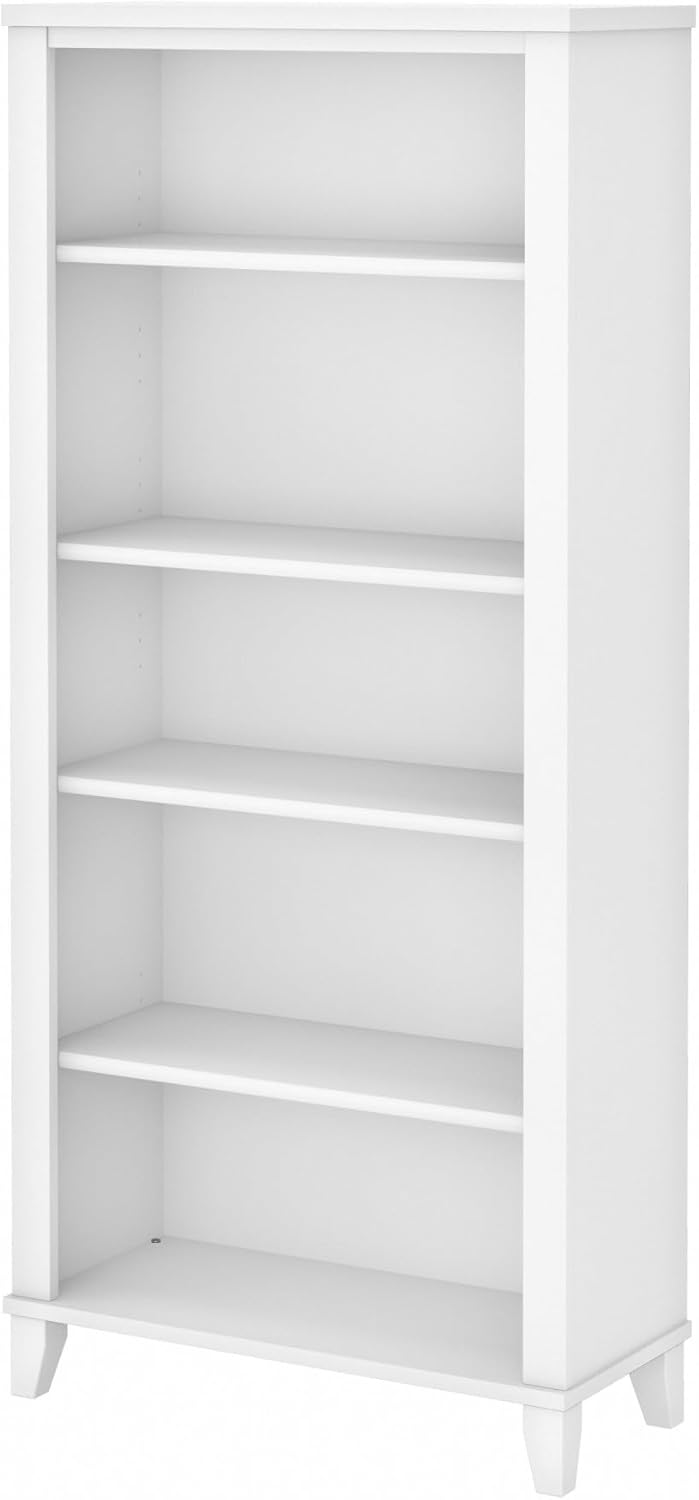 Bush Furniture Somerset 5 Shelf Bookcase in White, Tall Bookshelf, Large Book Shelf for Living Room, Home Office, or Entryway