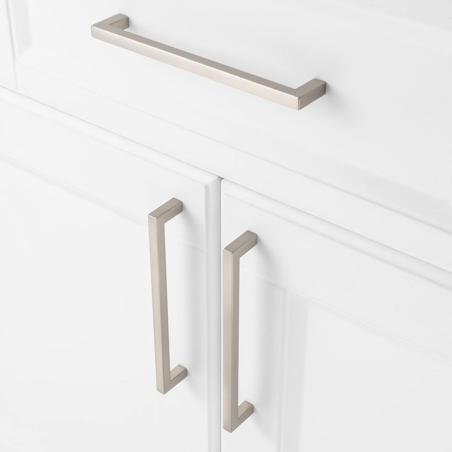 KOOFIZO Solid Square Bar Cabinet Handle - Brushed Nickel Furniture Pull, 6.3 Inch/160mm Screwhole Distance, 10-Pack for Kitchen Cupboard Door, Bedroom Dresser Drawer, Bathroom Wardrobe Hardware