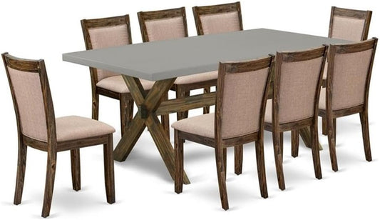 East West Furniture X797MZ716-9 9 Piece Kitchen Table Set Includes a Rectangle Dining Table with X-Legs and 8 Dark Khaki Linen Fabric Parson Dining Room Chairs, 40x72 Inch, Multi-Color