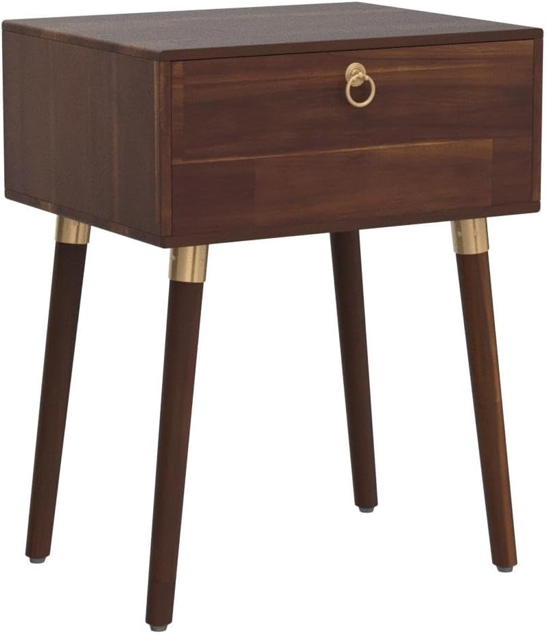 Bme Alden Solid Wood Nightstand/Side Table/End Table, Fully Assembled, with 1-Drawer for Mid Century Bedroom and Living Room, (12mm), Dark Chocolate