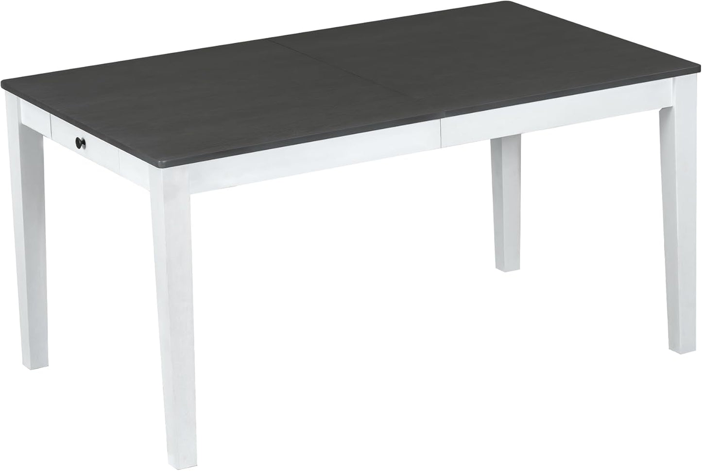 Merax Rustic 7 Piece 78.1inch Extendable Dining Table Set with 18inch Removable Leaf, 6 Upholstered Dining Chairs, 2 Built-in Drawers, Dark Gray+White