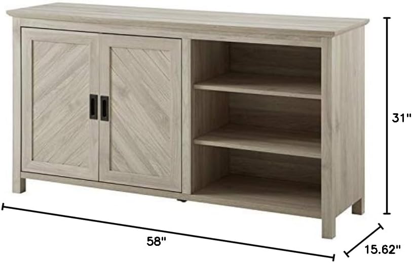 Walker Edison Modern Wood Grooved Buffet Sideboard with Open Storage-Entryway Serving Storage Cabinet Doors-Dining Room Console, 58 Inch, Birch