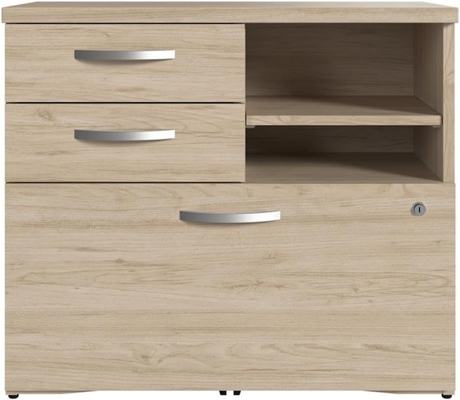 Bush Business Furniture Studio C Office Storage Cabinet with Drawers and Shelves in Natural Elm, Organization for Home or Professional Workspace