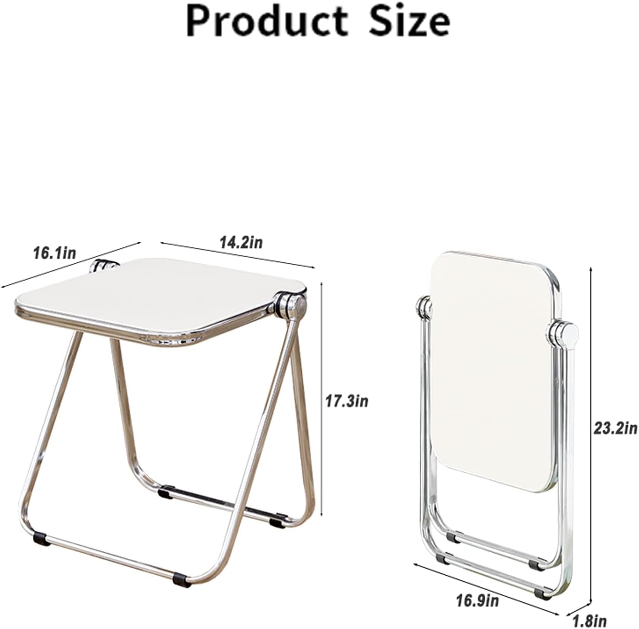 16.2" × 14.1" Acrylic Folding Table, Small Lightweight End Table for Living Room, Bedroom and Small Room, Sturdy Metal Frame with No Assembly Required, Space-Saving Storage Design (Clear)