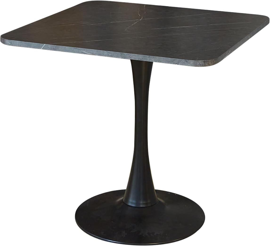 Square Modern Dinning Table 30 inches for 2-4 Bistro Tulip Table with Faux Marble top,Easy Assemble,Sturdy Metal Frame Diameter 30in*H28.74in (Black, 30in)