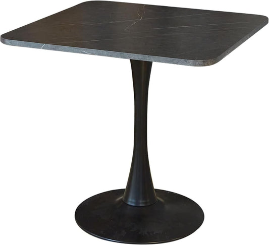 Square Modern Dinning Table 30 inches for 2-4 Bistro Tulip Table with Faux Marble top,Easy Assemble,Sturdy Metal Frame Diameter 30in*H28.74in (Black, 30in)