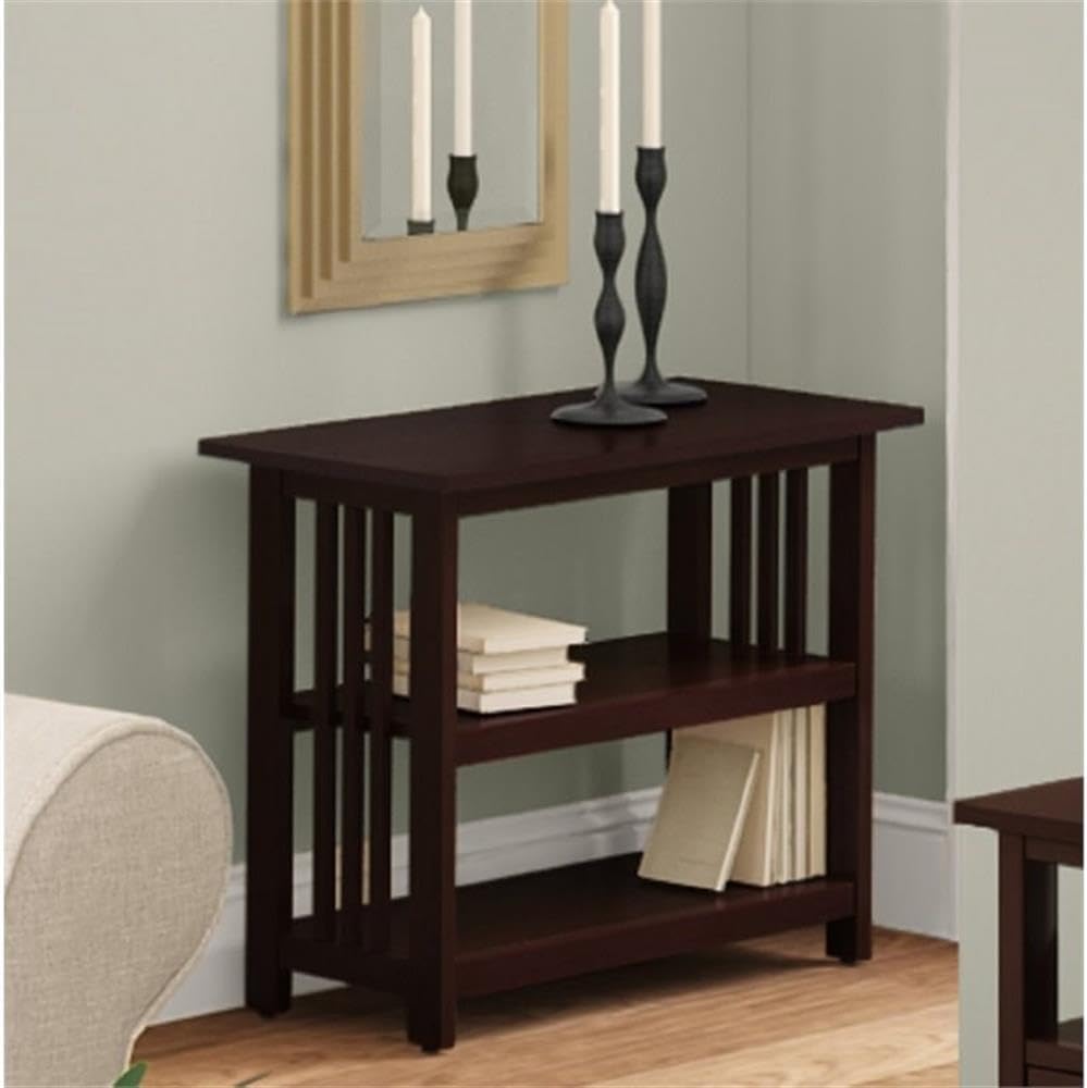 Alaterre Furniture Mission Console Entryway Table with Lower Storage and Adjustable Middle Shelf-Use as Under Window Bookshelf in Living Room or Home Office, (L) 31" x (W) 14" x (H) 24", Espresso