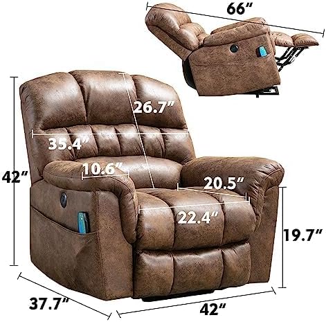 Phoenix Home Large Power Lift Recliner with Massage and Heat for Elderly, Heavy Duty & Safety Motor Reclining Chair, Faux Leather Electric Wider Recliner with USB Ports, 2 Side Pockets, Brown
