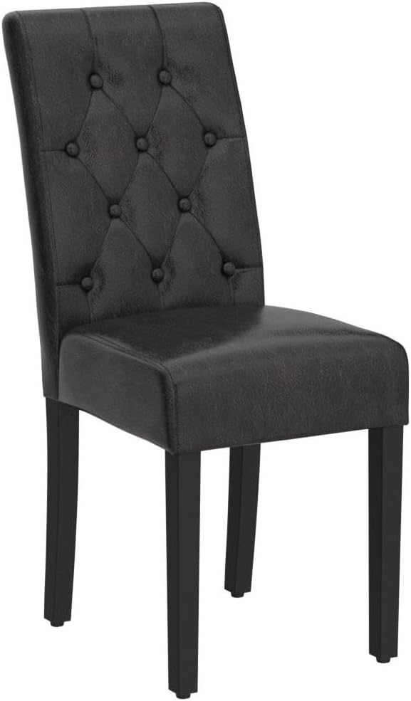 Yaheetech Dining Chairs Set of 2 Modern Style Faux Leather Dining Room Chairs with Solid Wood Legs and Button Tufted Padded for Home Kitchen, Brown