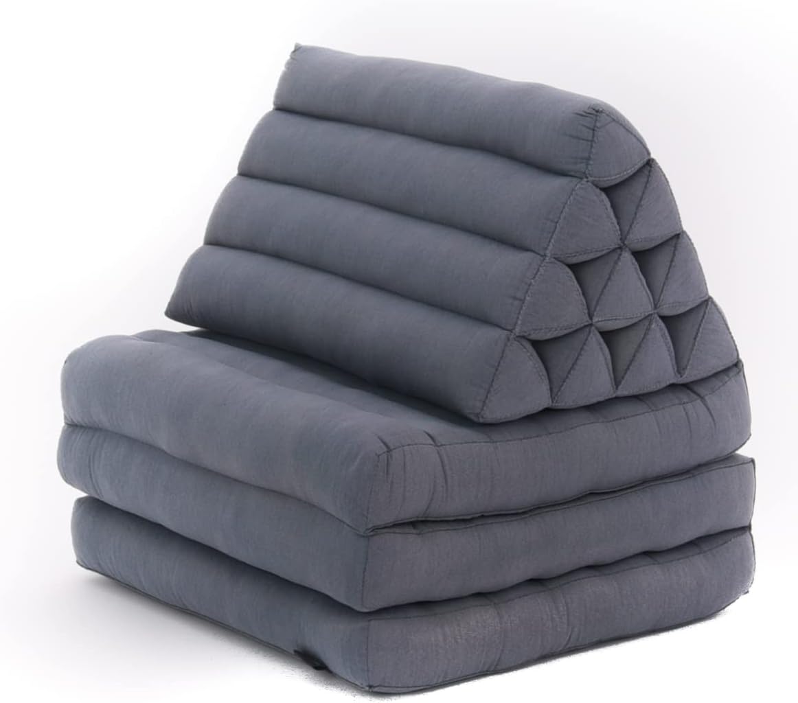 Leewadee - Comfortable Japanese Floor Mattress - Thai Floor Bed with Triangle Cushion - Futon Mattress - Thai Massage Mat, 67 x 21 inches, Anthracite, Kapok Filling