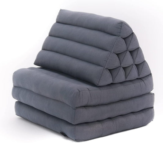 Leewadee - Comfortable Japanese Floor Mattress - Thai Floor Bed with Triangle Cushion - Futon Mattress - Thai Massage Mat, 67 x 21 inches, Anthracite, Kapok Filling