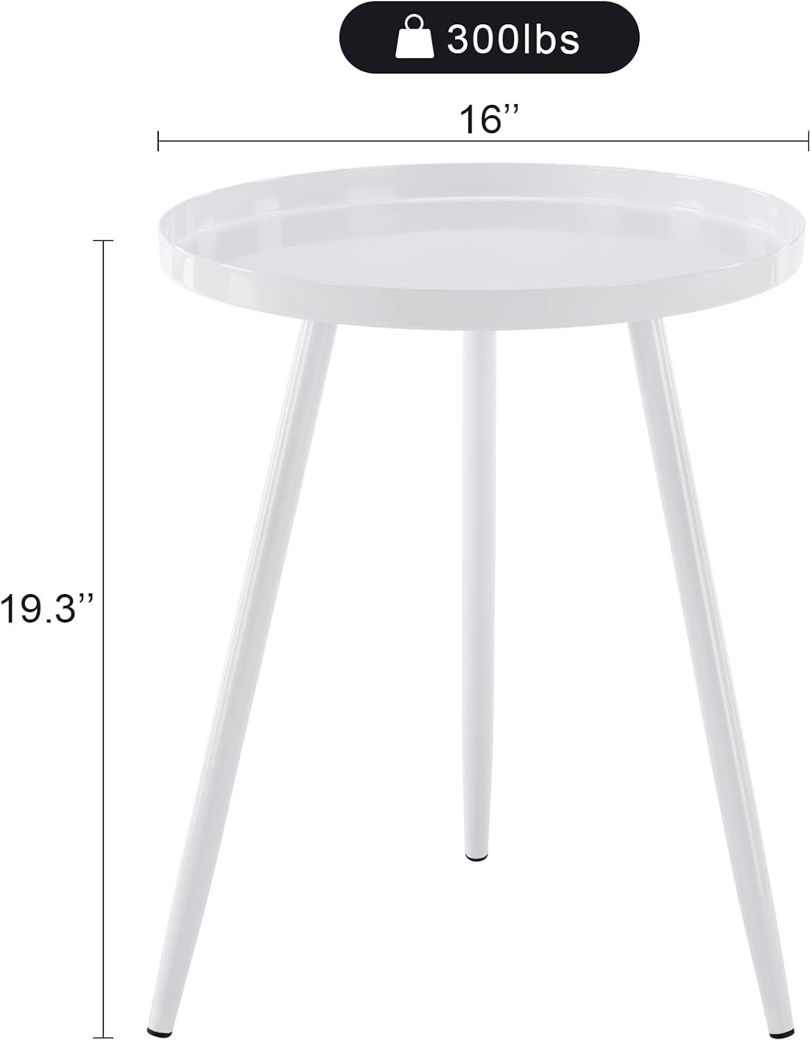 Apicizon 16" Round Side Table Set of 2, White Metal End Table for Living Room, Bedside, Mid Century Modern Coffee Table or Circle Accent Table for Small Spaces, White