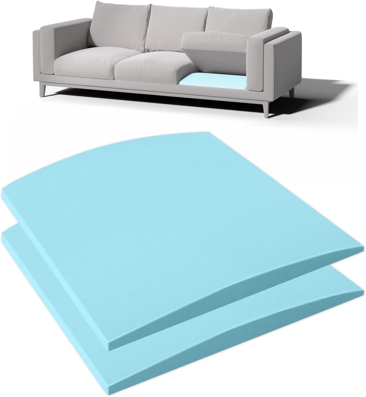 Couch Cushion Support for Sagging Seat - 20" x 20" High-Density Curved Foam Sofa Cushion Support Board,Couch Supporter for Under The Cushions,Blue Set of 2