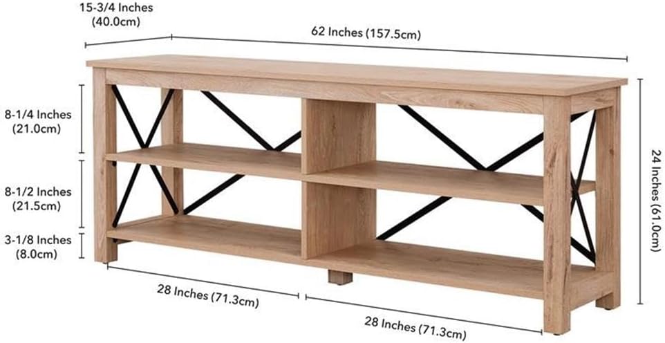 Henn&Hart Rectangular TV Stand for TV's up to 70" in White Oak, Electric Fireplace TV Stands for the Living Room