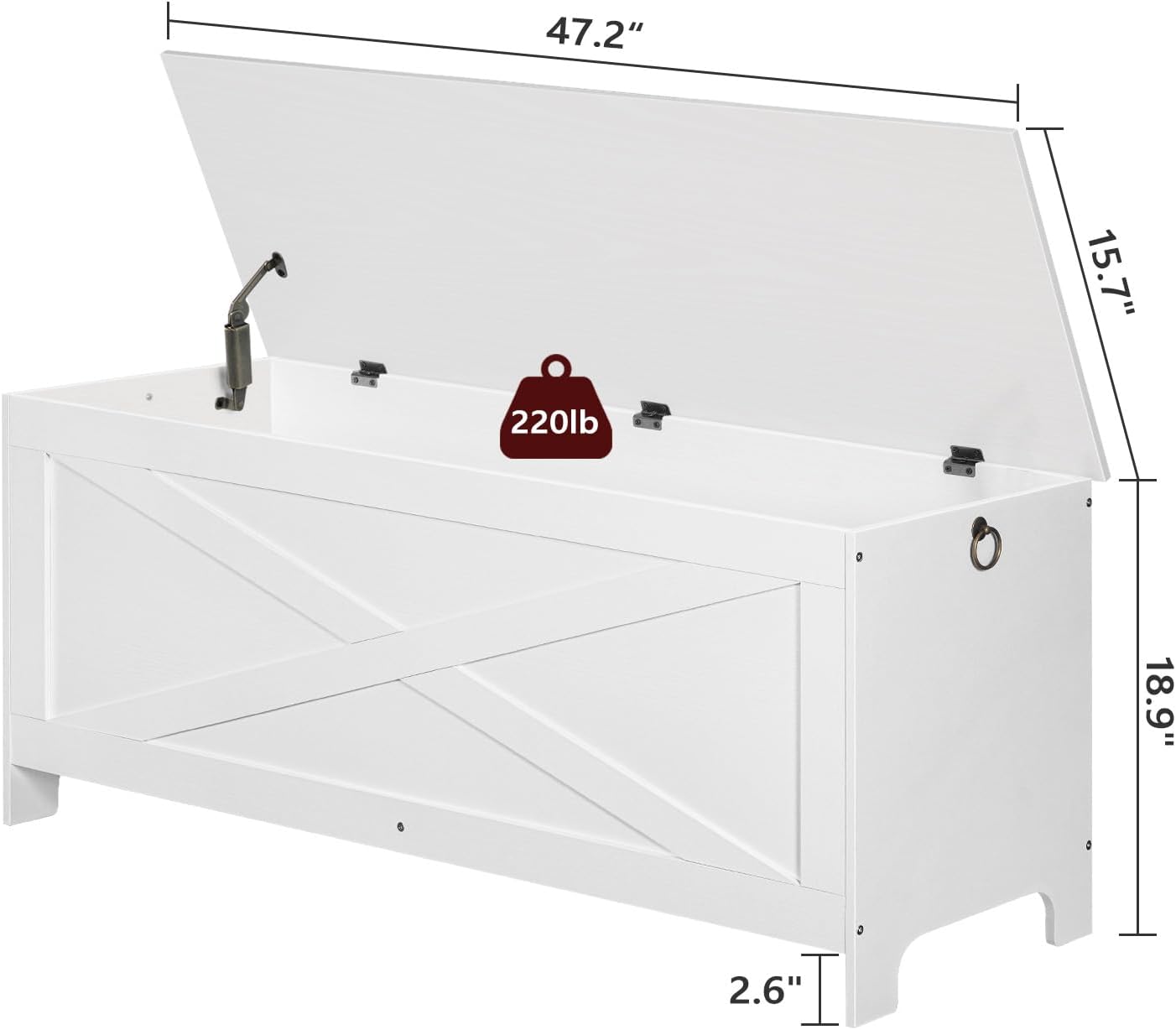 47.2" Toy Chest, Sturdy Entryway Storage Chest with Safety Hinge, Retro Toy Box, Wooden Look Accent Furniture for Living Room, Bedroom, White SCBW48801