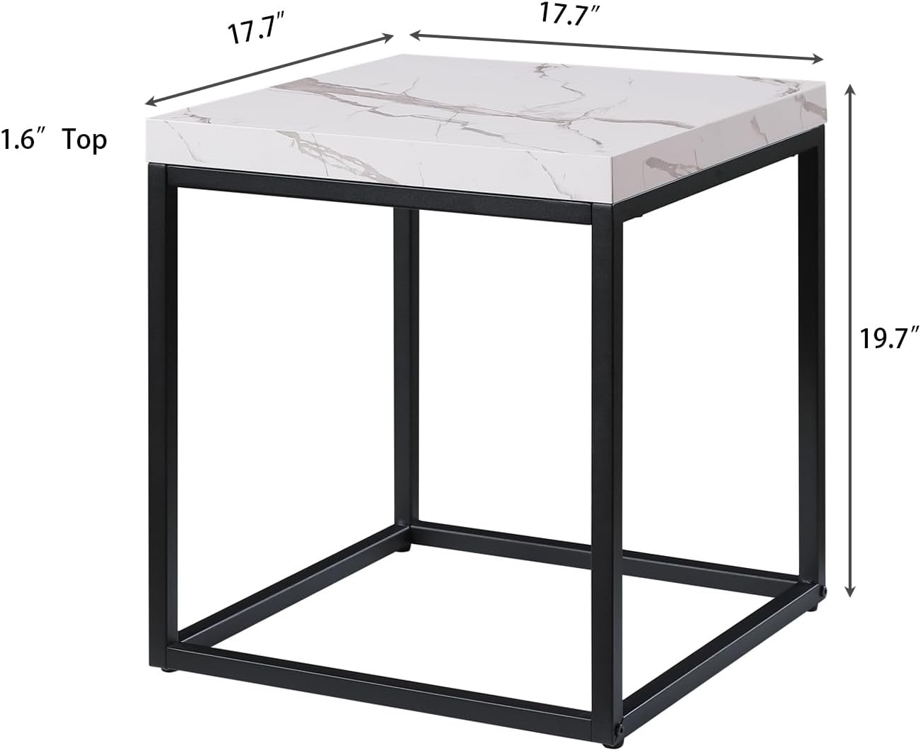 CENSI 18-Inch Marble Accent End Table/Side Table for Living Room, Modern Industrial, Square, Metal and Wood (White Marble)