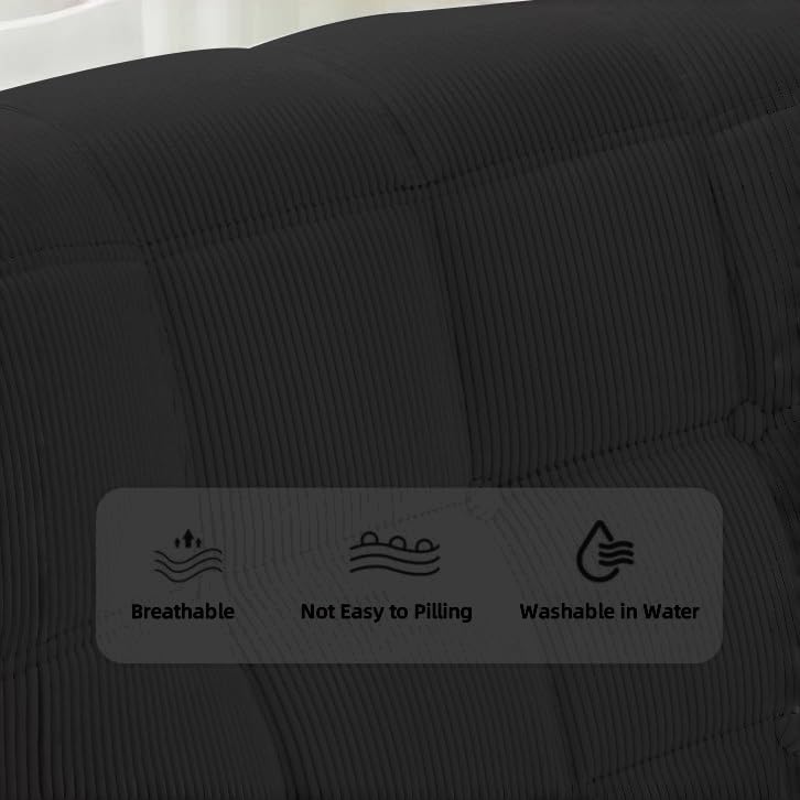 Bean Bag Chair - Memory Foam Bean Bag Chair for Adults, Comfy High-Resilience Single Sofa, Small Space Floor Chair, Chaise Lounge for Living Room, Bedroom (Black, Square + Ottoman)