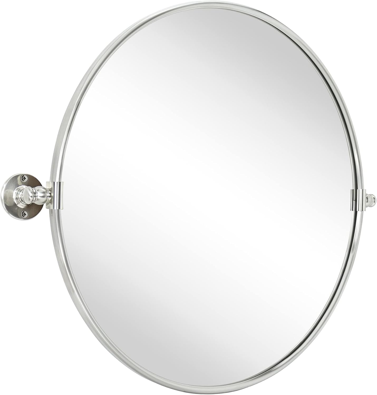TEHOME Round Pivot Bathroom Mirror Brushed Nickel Circle Metal Framed Tilting Vanity Mirrors for Wall