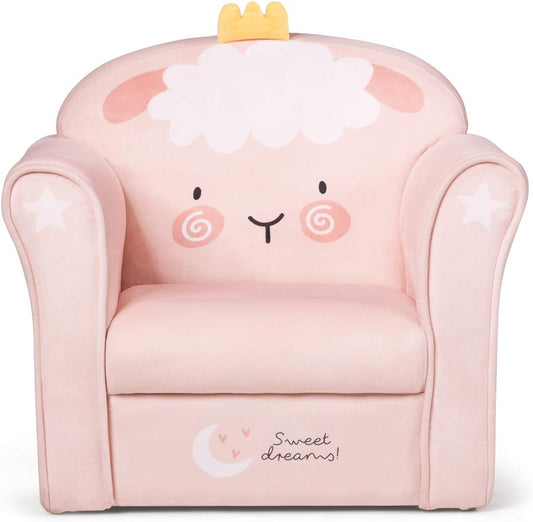 Costzon Kids Couch, Children's Sofa Armrest Chair with Pattern, Toddler Furniture w/Sturdy Wood Construction, Preschool, Lightweight Kids Couch Sofa Chair for Aged 1-5 Boys & Girls Gifts, Lamb