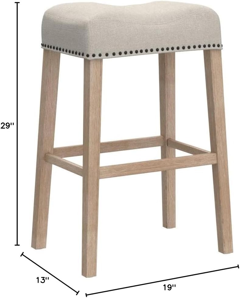 Roundhill Furniture Coco Upholstered Backless Saddle Seat Bar Stools 29" Height, Set of 2, Tan