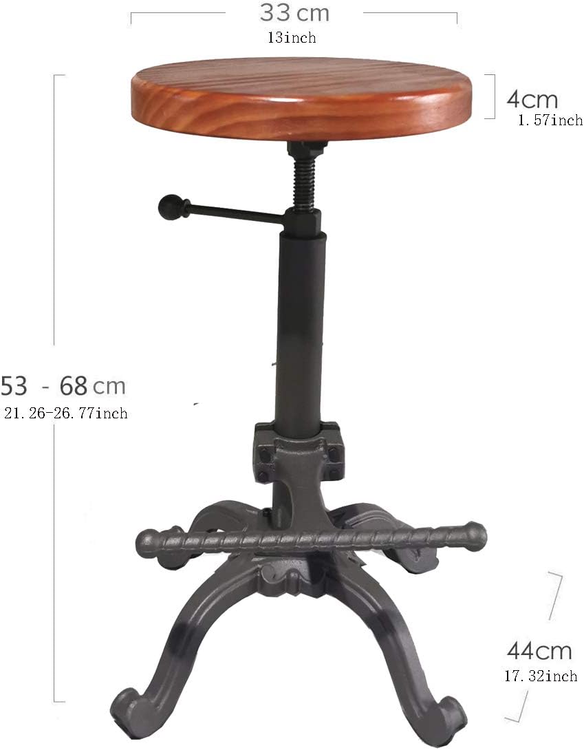 Topower Industrial Retro Vintage Farm Wooden Tractor Stool Kitchen Swivel Height Adjustable bar Stool (Dark Brown)