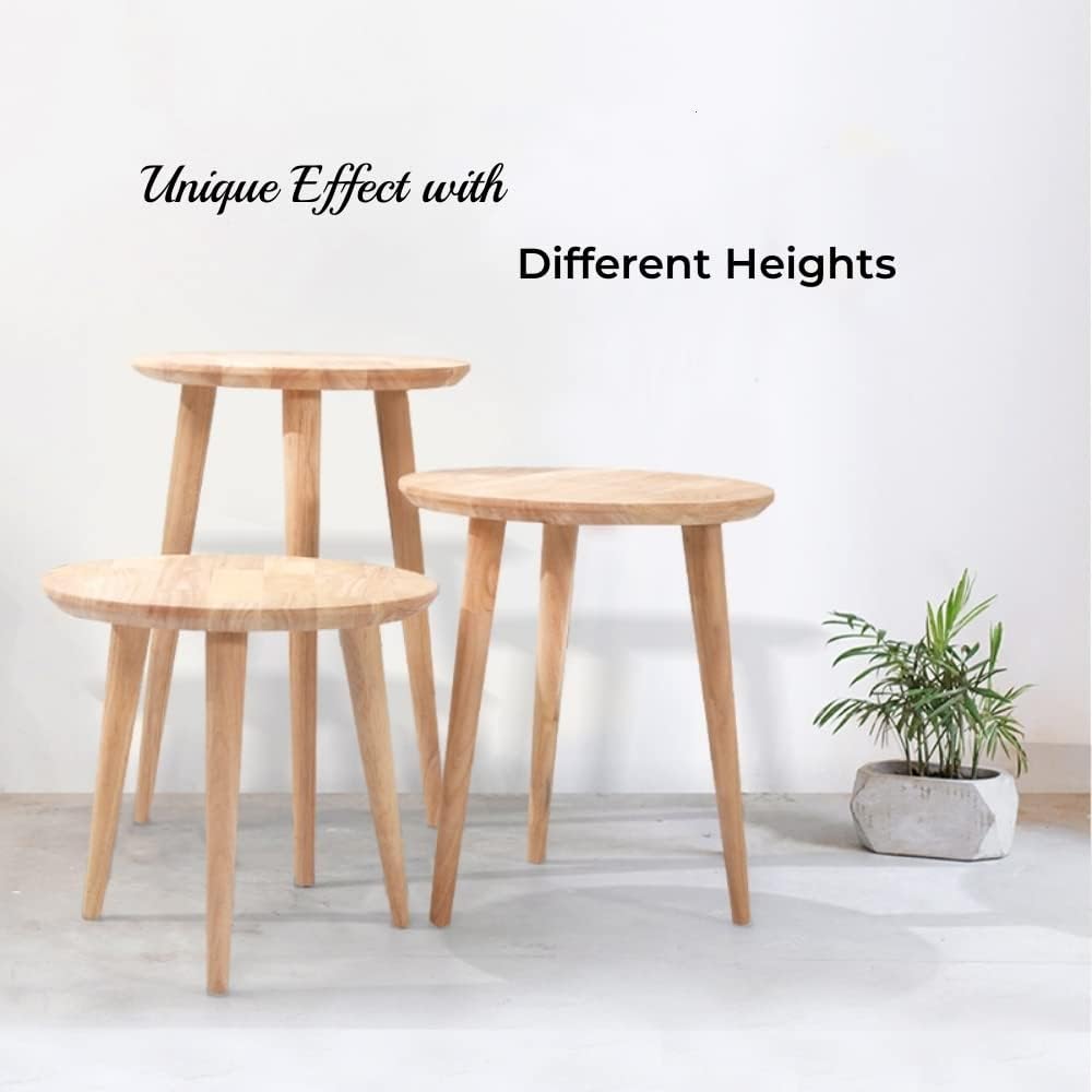 WoodShine Side Table Small Round Solid Wood Sofa Table End Tables Accent Nesting Coffee Table Natural(H:22inch)