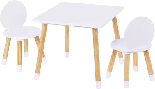 UTEX Kids Table with 2 Chairs Set for Toddlers, Boys, Girls, 3 Piece Kiddy Table and Chairs Set, White
