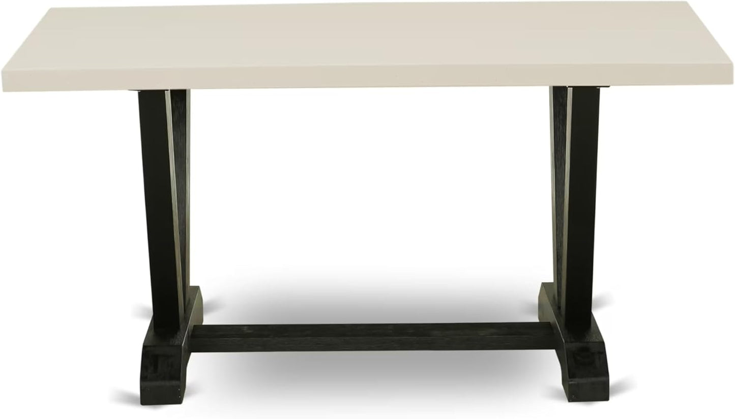 East West Furniture V626DR124-5 5 Piece Dining Table Set for 4 Includes a Rectangle Kitchen Table with V-Legs and 4 Black Color Linen Fabric Parson Dining Chairs, 36x60 Inch, Multi-Color