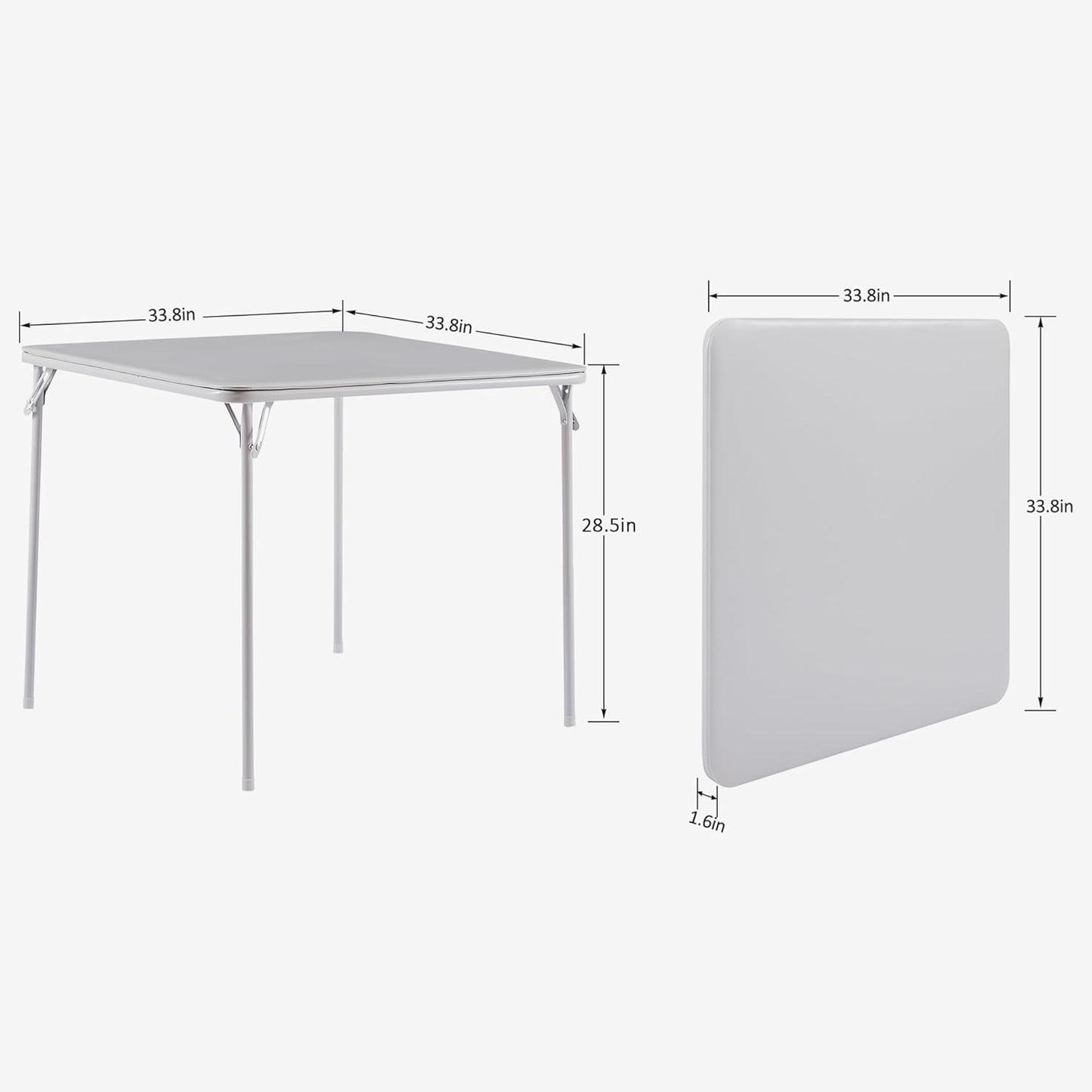 VECELO Portable Folding Card Table Square and Chair Set (5pc) with Collapsible Legs & Vinyl Upholstery, Metal, Grey