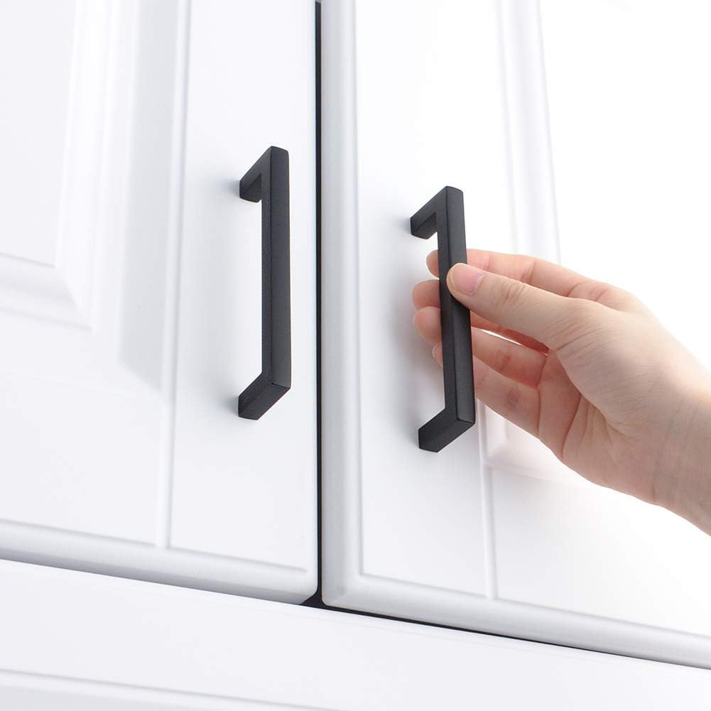 KOOFIZO Solid Square Bar Cabinet Handle - Black Furniture Pull, 3.8 Inch/96mm Screwhole Distance, 10-Pack for Kitchen Cupboard Door, Bedroom Dresser Drawer, Bathroom Wardrobe Hardware