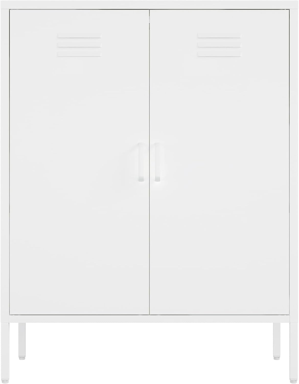 Manhattan Comfort Naomi Modern Metal Accent Cabinet, Minimalist Storage Cabinet with Doors & Adjustable Shelves, Vented Doors, Sturdy Steel Build, Versatile & Multi-Purpose Home Furniture, White