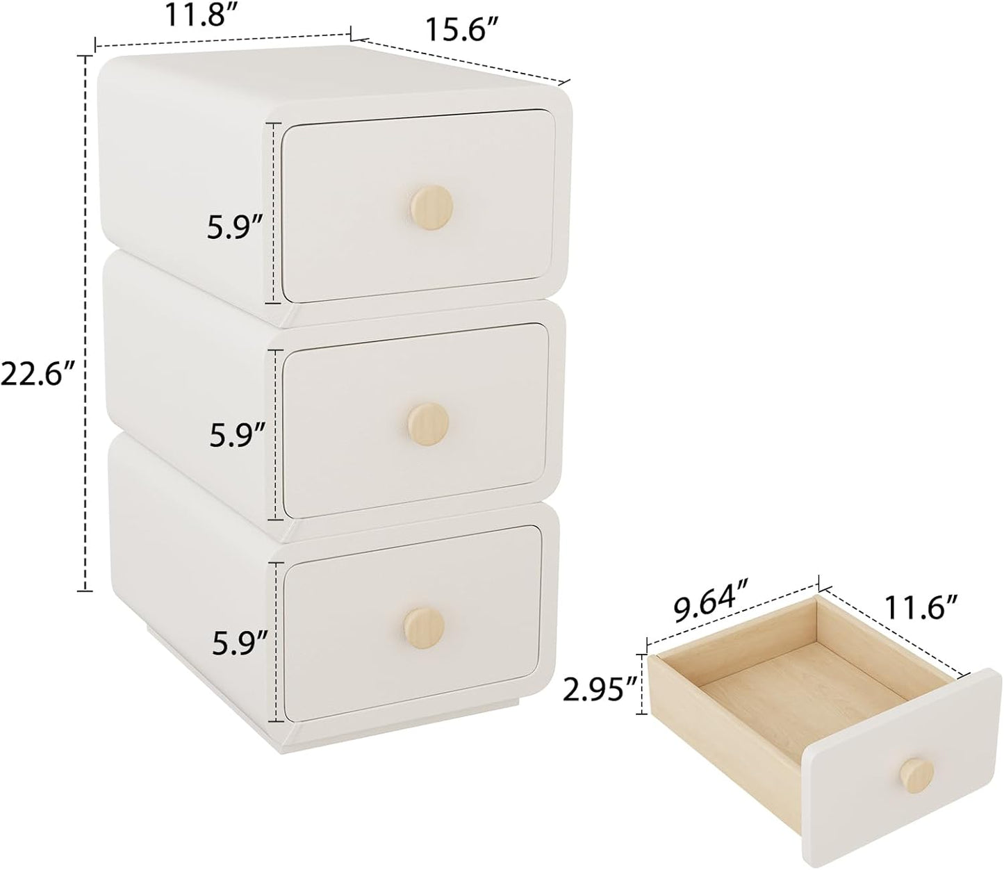 White Night Stand, Narrow Nightstand with Drawers, Modern Nightstand for Bedroom, Dorm and Living Room.