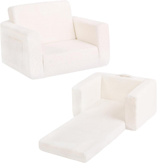 Tiita Kids Sofa, 2-in-1 Toddler Chair, Convertible Children Couch to Lounger, Flip Out Kid Sofas Chair, Toddler Armrest Chairs Bed, Folding Kids Play Sofa for Girl or Boy (Beige)