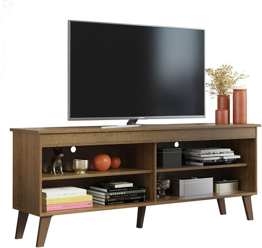 Madesa TV Stand Unit with 4 Shelves and Cable Management for 55, 65 Inch Media 1 Storage Gaming Media Console Living Room and Bedroom Entertainment Center Modern Wooden Television Cabinet - Rustic