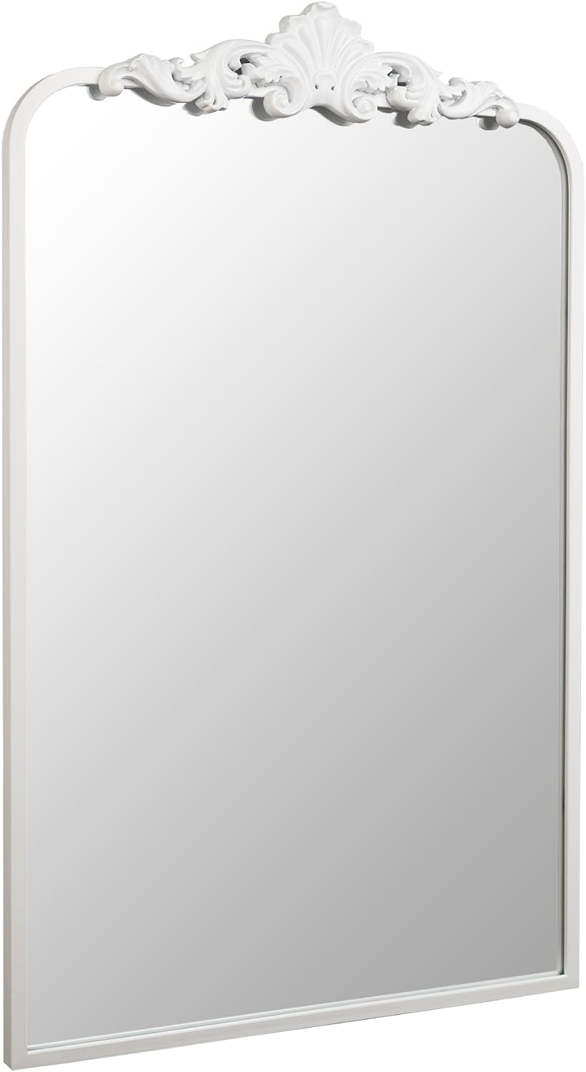 Ruomeng Traditional Wall Mirror, White Bathroom Mirror Baroque Inspired Wall Décor, Framed Mirror for Vanity Entryway and Living Room, 19” x 30.5”