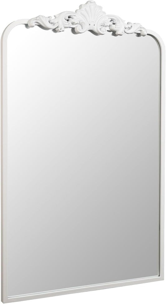 Ruomeng Traditional Wall Mirror, White Bathroom Mirror Baroque Inspired Wall Décor, Framed Mirror for Vanity Entryway and Living Room, 19” x 30.5”