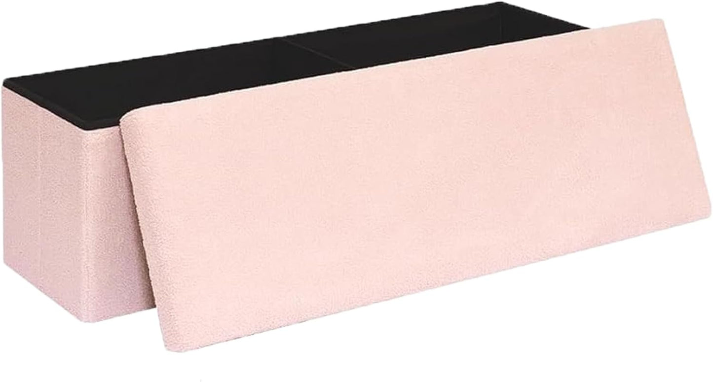 43 Inches Storage Ottoman Bench - Extra Large Foldable Ottoman with Storage, Bench for Living Room, Bedroom, Entryway - Pink