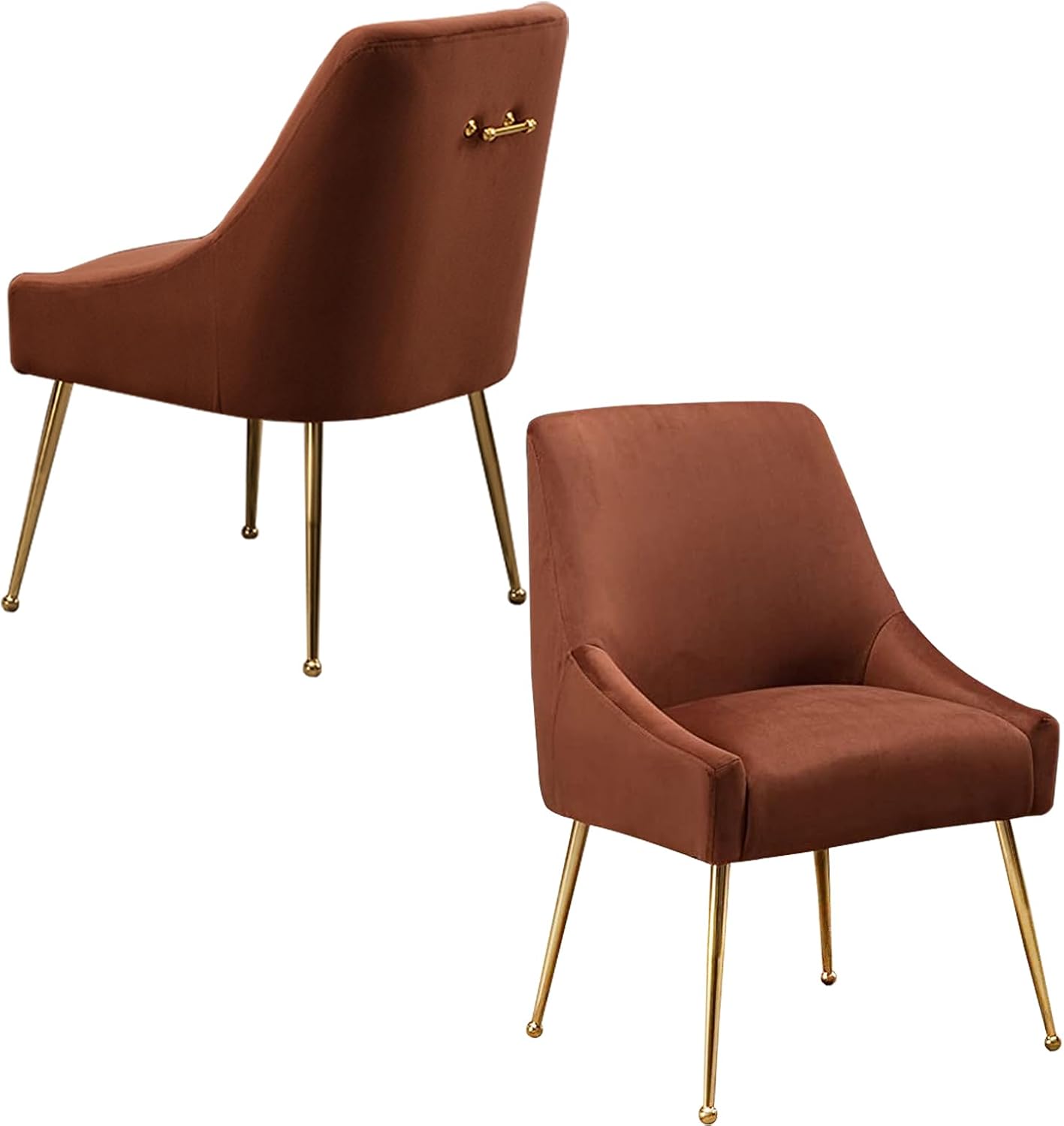 Velvet Dining Chairs Set of 2, Furniture Collection Modern Contemporary Upholstered with Polished Gold Metal Legs(Brown, Set of 2)