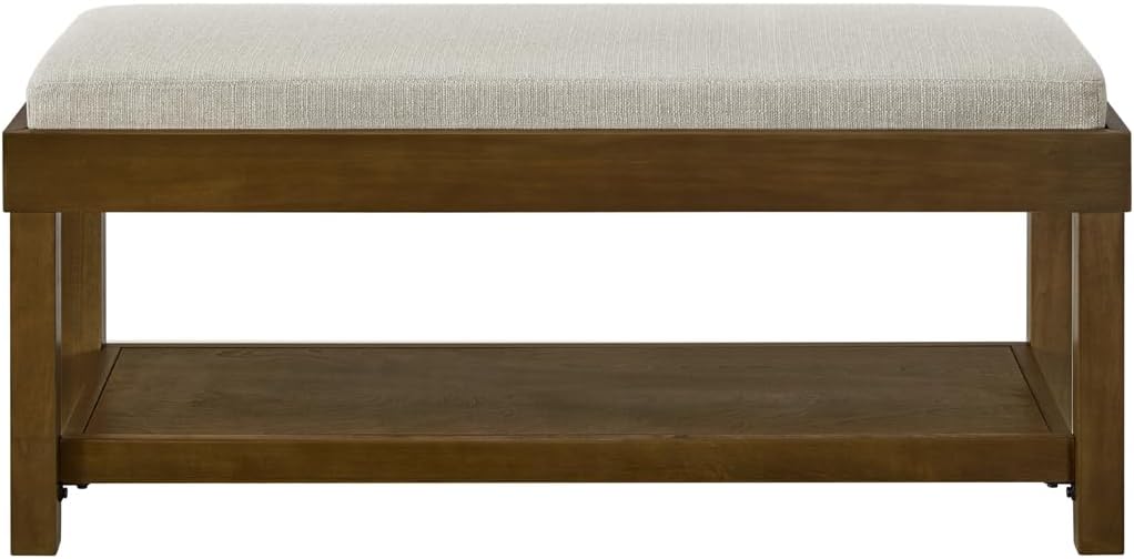 24KF Large Rectangular Storage Bench,Upholstered Seat Cushion,Ottoman Coffee Table with Beige Removable Cushion for Living Room,Entryway Bench Bed Bench with Solid Wood Shelf,5069-Beige