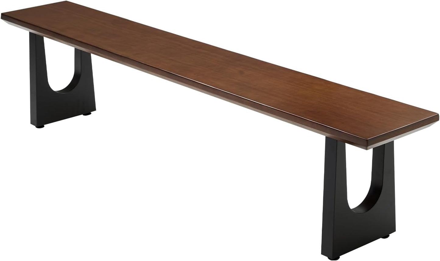 Walnut Color Long Bench Solid Wood Top Metal Legs U-Shaped Design Durable Sturdy Dining Bench Ideal for Office Home Restaurant Patio Multiple (Bench, 62.99in)