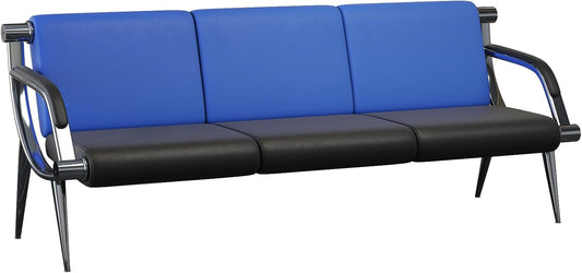 wonline 3 Seat Waiting Room Chair with Armrest PU Leather Office Furniture, Office Guest Seating Lobby Conference Reception Chairs for Airport Clinic Hospital Bank Salon Barber(Blue&Black)