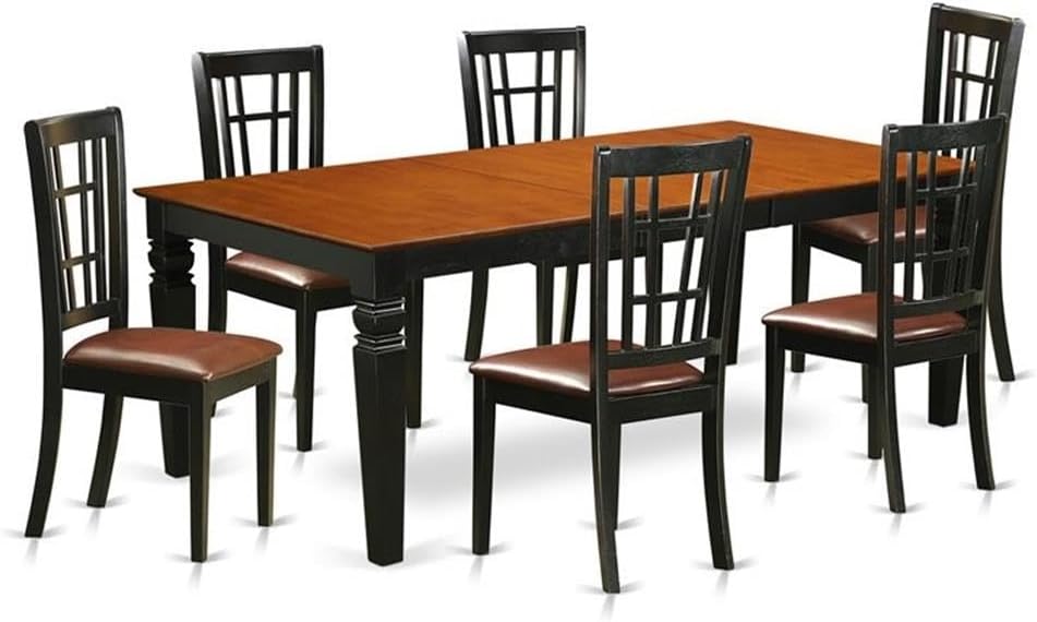 East West Furniture LGNI7-BCH-LC 7 Piece Dining Room Furniture Set Consist of a Rectangle Kitchen Table with Butterfly Leaf and 6 Faux Leather Upholstered Chairs, 42x84 Inch, Black & Cherry