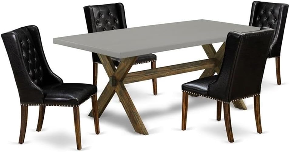 East West Furniture X797FO749-5 5 Piece Dining Room Table Set Includes a Rectangle Dining Table with X-Legs and 4 Black Faux Leather Upholstered Parson Chairs, 40x72 Inch, Multi-Color