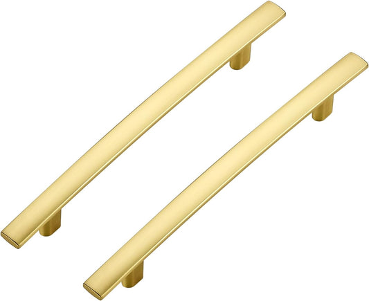 5 Pack Cabinet Handles 5" Hole Center - Curved Cabinet Pulls Brushed Brass Drawer Pulls for Kitchen Cupboard Solid Handles for Dresser Drawer Arch Closet Hardware