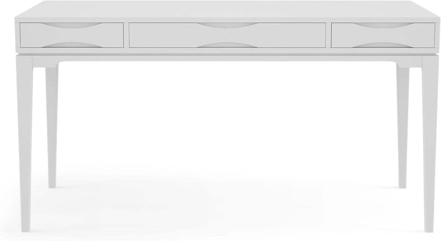 SIMPLIHOME Harper Desk - 60-Inch Wide Solid Hardwood Writing Desk in White, Mid-Century Modern Home Office Computer Table for Workspace or Study with 2 Drawers and Flip-Down Keyboard Tray