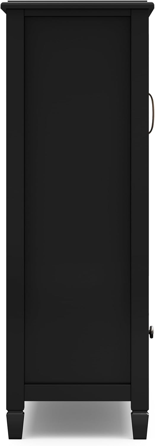 SIMPLIHOME Connaught SOLID WOOD 46 inch Wide Traditional Tall Storage Cabinet in Black for the Living Room, Entryway and Family Room