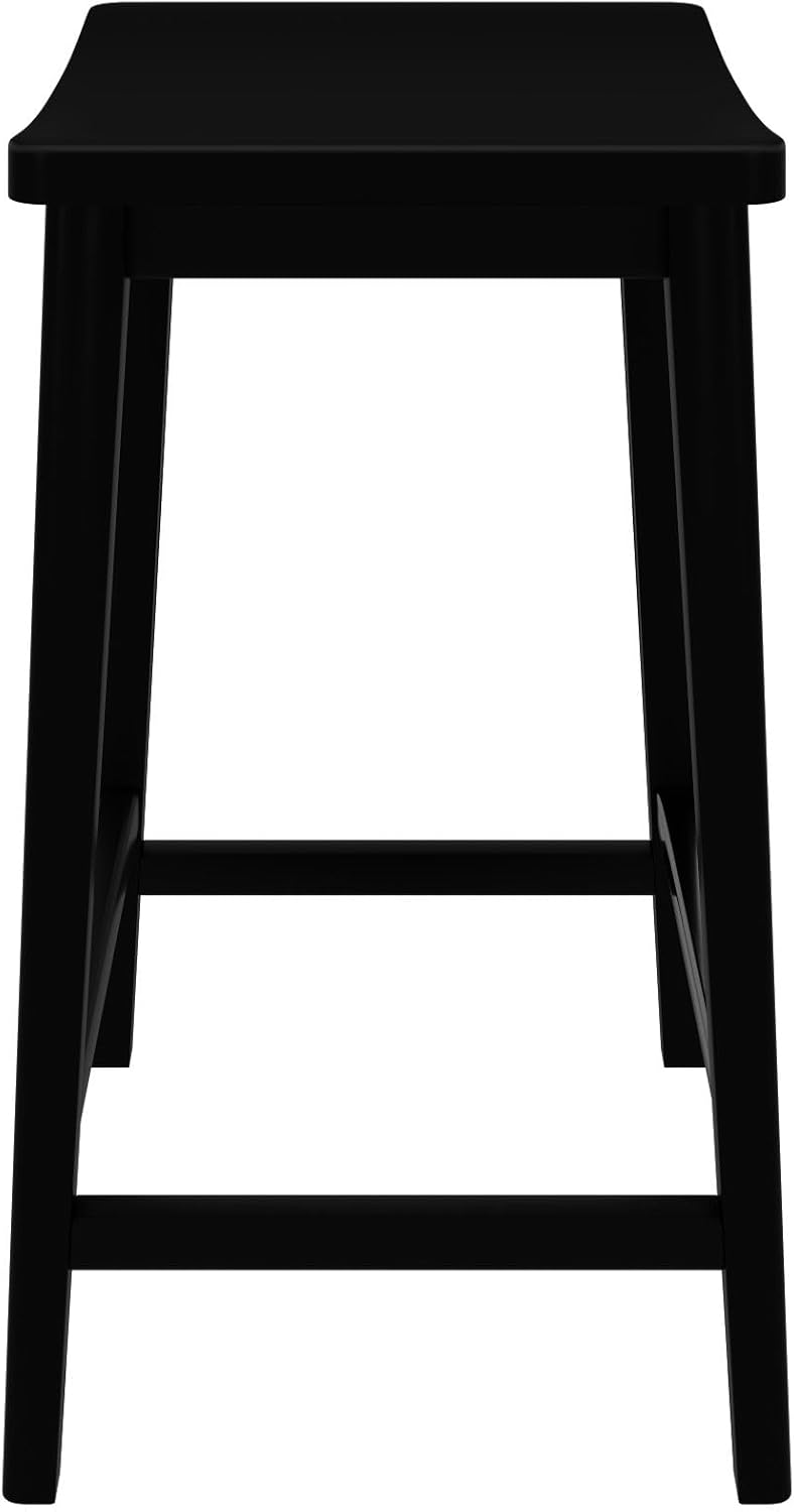 Plank+Beam Smythe Counter Stool, 24", Set of 2, Sturdy Wood Modern Kitchen Counter Height Stool, Saddle Seat Backless Counter Chair, Metal Footrest, Black