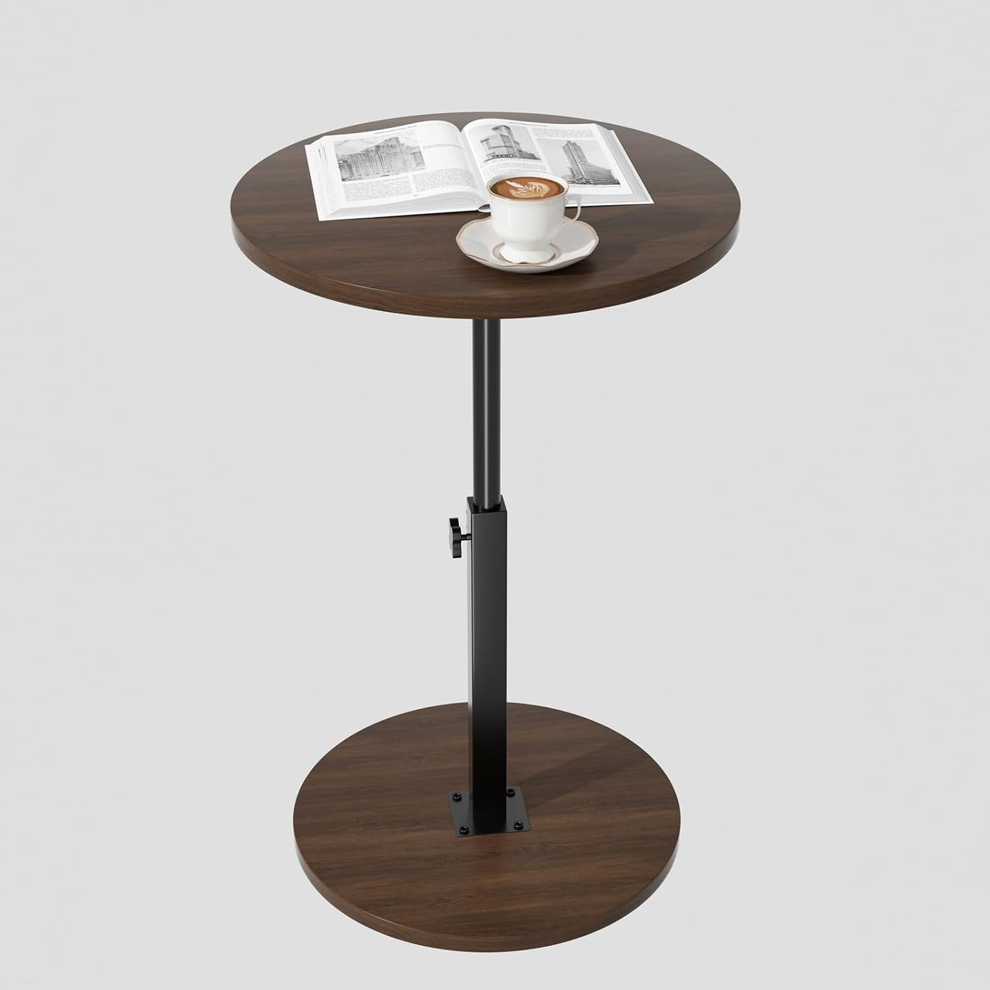 Adjustable Side Table, Round End Table, Small Bedside Table, Mid Century Modern Nightstand for Living Room, Bedroom, Corners and Office (Walnut)