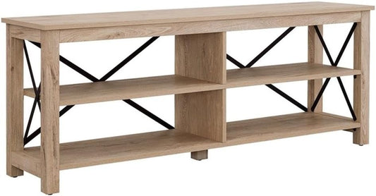 Henn&Hart Rectangular TV Stand for TV's up to 70" in White Oak, Electric Fireplace TV Stands for the Living Room