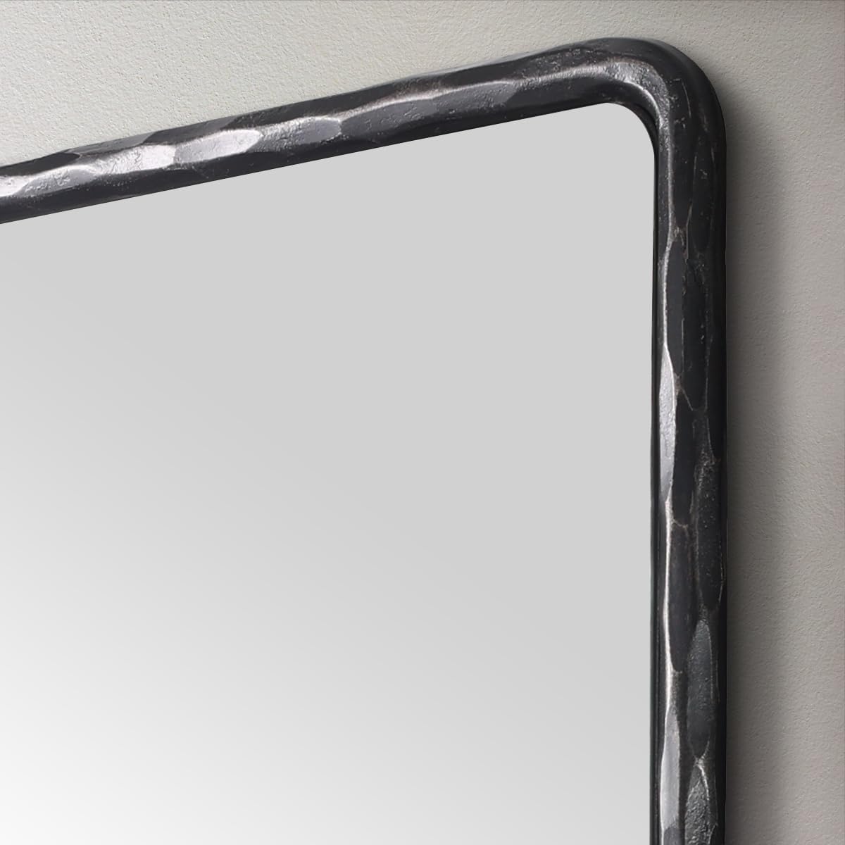 ANDY STAR Hand-Forged Black Bathroom Mirrors for Wall, 30x40 Inch Vintage Solid Steel Metal Frame Bathroom Vanity Mirror, Antique Rounded Rectangle Wall Mirror, Hangs Horizontally or Vertically